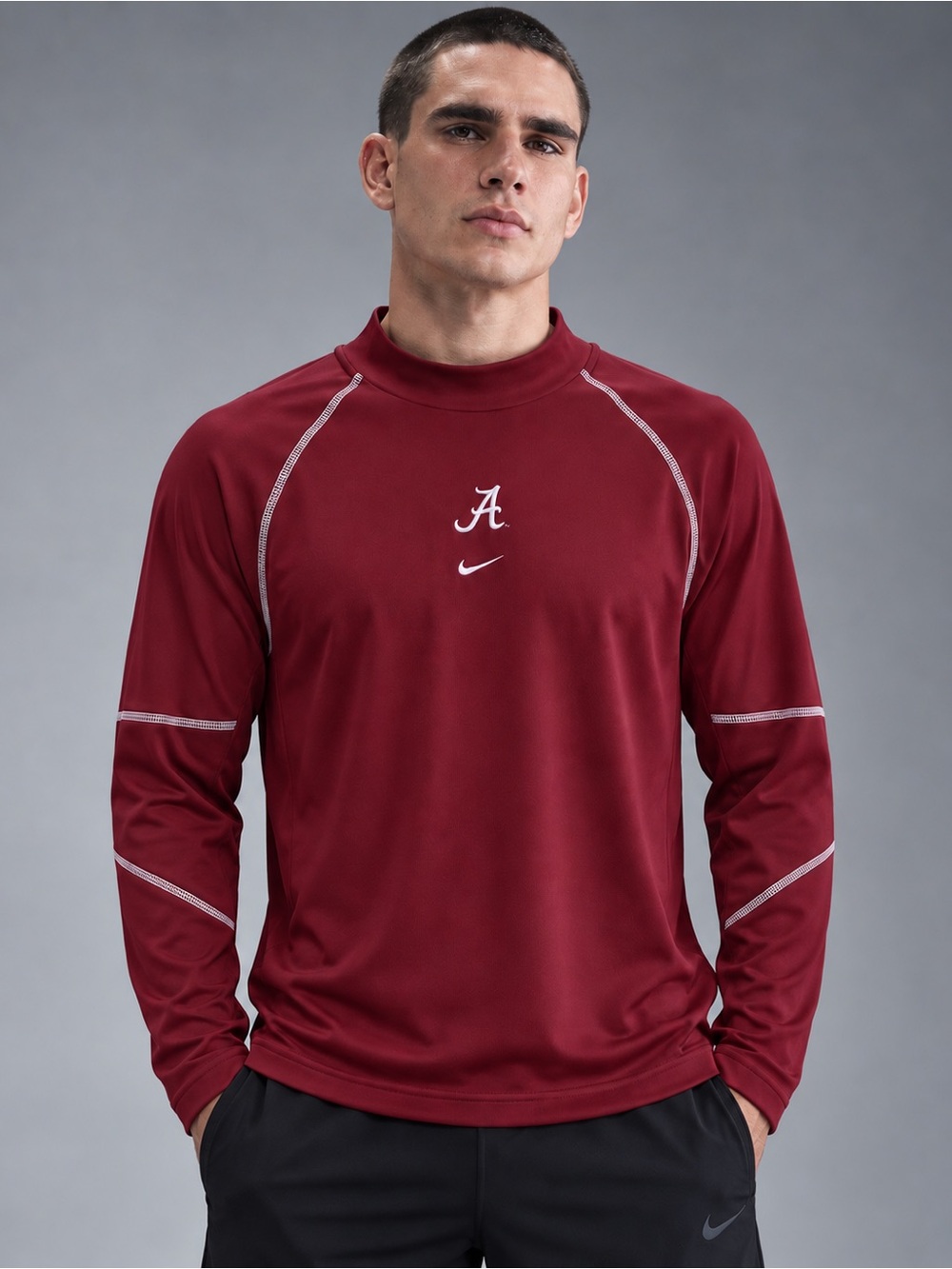 Nike Alabama Crimson Tide Dri-FIT Mock Neck Long Sleeve Shirt Men’s M